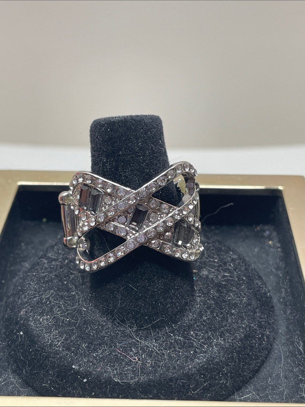 Silver Rhinestone Crossover Statement Ring - Women Jewelry